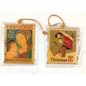 Christmas Stamp Ornament Winco Vintage 25 USA Botticellie & Mail USA 13c 22K GP